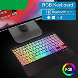 7-Color Backlit Ultra-Slim Transparent Bluetooth Keyboard With Built-In Touchpad And Mouse Portable Mini Rechargeable For Apple Ipad Iphone Samsung Tablet Iphone Smartphone Ios Android Windows-Black