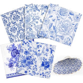 50 Pack 5 Styles Decoupage Napkins Decorative Napkins Floral Chinoiserie Cocktail Paper For Birthday Party Wedding Beautiful Gorgeous, Each Unfolded 13 Inch(Blue)