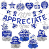 We Appreciate You Decorations, Blue Silver Thank You Decorations Includes We Appreciate You Banner And Employee Appreciation Table Decorations And Hanging Swirls For Pastor Appreciation Decorations