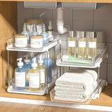 2 Sets Of 2-Tier Multi-Purpose Bathroom Under Sink Organizers And Storage, Stackable Kitchen Pantry Organization, Pull Out Medicine Cabinet Organizer With 8 Movable Dividers