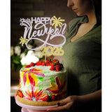 2026 Happy New Year Cake Topper Silver Glitter for Party and Holiday Decorations