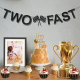Two Fast Birthday Banner — Racing Theme with Checkered Flags & Party Decor