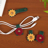 2 Pcs Cord Organizer,Cord Keeper,Cable Organizer Usb Holder,Cable Straps,Earbud Case,Wrap Headphone,Headset Winder,Earphone Clips Ties,Stocking Stuffers Gifts For Women Leather Flower