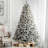 Pre-Lit Christmas Tree 7.5Ft Snow Flocked, Artificial Spruce, 600 Clear Lights, Feel Real Hinged Xmas Trees