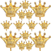 14pcs Gold Crown Balloons — 4 Giant & 10 Mini Foil Balloons for Celebrations