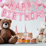 16-Inch Pink Happy Birthday Letter Balloons with 2 Mini Bow Balloons