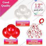 50Pcs Pearl Red & White Latex Balloon 12 Inch with Red Confetti for Party Decor