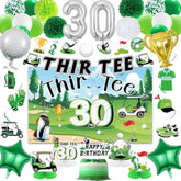 Golf 30Th Birthday Decorations - 30Th Birthday Backdrop, Thir-Tee Banner, Honeycomb, Hanging Swirls, Paper Pom Poms And Balloons For Him Or Her 30 Birthday Party Supplies