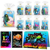 12 Pack Under The Sea Scratch Art Party Favors For Kids - Rainbow Scratch Paper With Ocean Animals Scratch Off Cards Easter Birthday Goodie Bags Stuffers - Return Gifts Diy Classroom Prizes