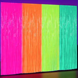 4 Pack Glow In The Dark Party Supplies 3.3X6.6 Feet Neon Party Decorations Neon Foil Fringe Backdrop Curtains Tinsel Streamers Backdrop Glow In The Dark Stars(Green, Rose Red, Yellow, Orange)