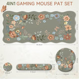 Desk Pad Mat Green, Wrist Rest Support For Mouse Pad&Keyboard Set, Scalloped Vanity Mat Protector For Makeup, Cute Floral Nail Mat, Aesthetic Desk Protector For Women'S Office Home, Dorm