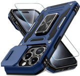 Case for iPhone 15 Pro Max with Slide Camera Cover+Screen Protector(1 Pack), Rotated Ring Kickstand Military Grade Shockproof Protective Cover 6.7