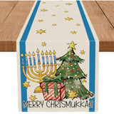 Merry Chrismukkah Table Runner Menorah Star Of David Jewish Christmas Tree Chanukah Xmas Festival Home Kitchen Dining Table Decoration 13X72 Inch