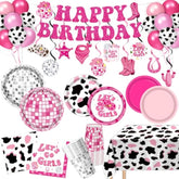 131PCS Cowgirl Birthday Party Supplies Set, Plates, Napkins, Cups & Decor for 24 Guests