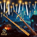 Floating Candles With Wand Halloween Decorations: 32 Pcs Magic Hanging Floating Flameless Candles With Remote For Halloween Christmas Tree Birthday Parties Indoor Outdoor Wall Decor