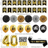 40Th Birthday Decorations For Men Women, Black Gold Awesome Since 1985 Banner Backdrop Happy 40Th Birthday Signature Guest Book Number 40 Balloon Cheers To 40 Years Old Sash Cake Topper Party Supplies