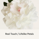 Artificial Peony Flowers 1-Pack White In Glass Vase With Faux Water - Real Touch Faux Flowers For Home Decor, Table Centerpieces