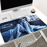 Large Gaming Mouse Pad, Anime Art Design, Extended Xxl Desk Mat, 31.5 X 15.7 Inches, Blue And White