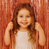 2-Pack Rose Gold Foil Fringe Curtain Tinsel Streamer for Party Backdrop Decor