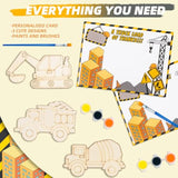 Pre-Packaged Construction Party Favors. 12 Sets Of Wooden Truck Painting Kit-Includes Paints, Brush, Wooden Truck And Personalized Card. Perfect Birthday Party Favors And Loot Bags