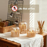 Glass Flameless Candles, Battery Operated Plliar Candles Realistic Flickering, Led Electric Light With Remote And Timer For Home, Christmas Decoration, Gold, Set Of 3