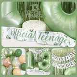 Sage Green 13Th Birthday Decorations Kit - Official Teenager Banner, Cake Topper, Green Balloons, Party Supplies For 13 Years Old