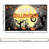Happy Halloween Fabric Banner Poster Backdrop Pumpkin Ghouls Bat Spider Moon Decor