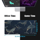 Whales In Gold Line Desk Mat,Large Gaming Mouse Pad,Non-Slip Rubber Base Desk Pad With Stitched Edges For Desk Office Home Decor 35.4X15.7 Inch