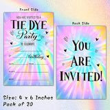 Tie Dye Birthday Invitations With Envelopes - Birthday Party Invitation Card For Girls/Boys - 5"X7" Fill-In Invites Cards - Rainbow Tie Dye Party Supplies Decorations (20 Pack)-25