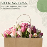 Ginkgo 100 Pcs Paper Gift Bags with Handles, Brown Paper Bags 8x4.25x10.25 Inch, Medium Size Bulk Kraft Bag for Party, Favor, Goodie, Grocery, Shopping