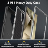 For Samsung Galaxy S24 Ultra Case With 2Pcs Tempered Glass Screen Protector And 1Pcs Camera Lens Protector, 3 In 1 Heavy Duty Shockproof/Drop Proof/Dust Proof Case (Black/Grey)