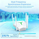 1200Mbps Wifi Extender Signal Booster,Dual Band Wireless Repeater Long Range Wifi Signal Amplifier Covers 12000Sq.Ft,100+Devices Efficient Heat Dissipation,Easy Setup Wifi Repeater W/Ethernet