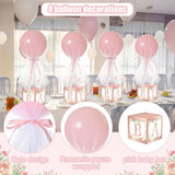 4 Set Pink Girl Tulle Tutu Balloon With Letter Boxes Baby Shower Table Centerpieces Decor For Gender Reveal 24'' Balloons White Tulle Cover With Stand, Boxes For Girl Boy Wedding Birthday Witch Party