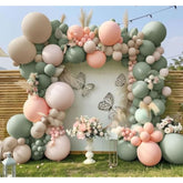 Dusty Green Pink Balloon Garland Double Stuffed Blush Pink Cream Sage Green Peach Sand White Balloon Arch Kit For Baby Bridal Shower Wedding Birthday Spring Party Decoration