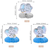 6PCS Blue Elephant Honeycomb Table Centerpieces, "It's a Boy" Baby Shower Decor