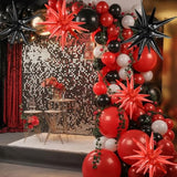 Black & Red Starburst Foil Balloons: Halloween Birthday Party Decor (9pcs)