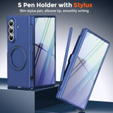Samsung Galaxy Z Fold 7 Case with S Pen Holder & Stylus, 360° Rotating Magnetic Ring Stand Compatible Magsafe Screen Protector Hinge Cover Full Coverage Protective Case for Z Fold 7 Blue