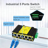 Industrial 5-Port Gigabit Switch, Dc12-48V Input, 10/100/1000Mbps, Din-Rail And Wall-Mounted Ip40, Security Monitoring/Communication/Data Transmission