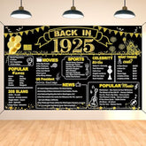 100th Birthday Black & Gold Banner, Vintage 1925 Backdrop, Large Party Decoration 6x3.6ft