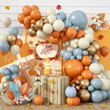 Fall Balloon Arch Kit with White Gold Orange Blue Balloons for Baby Shower Party
