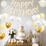 Light Yellow Gold Birthday Decorations For Men Women Kids,White Sand Cream Happy Birthday Banner Balloons Heart Star Foil Clear White Polka Dot Balloons For Baby Shower Party Decorations