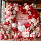 Red Pink White Balloon Garland Dark Red Pink Pearl Balloon Arch Kit Bobo With Foil Heart Balloons For Christmas Birthday Baby Shower Wedding Bridal Shower Cherry Party Decorations