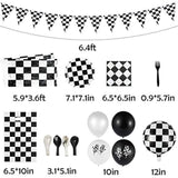 127 Pcs Race Car Checkered Party Kit with Banner, Balloons, Tableware for 20 Guests