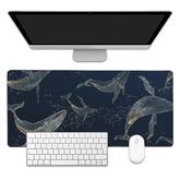 Whales In Gold Line Desk Mat,Large Gaming Mouse Pad,Non-Slip Rubber Base Desk Pad With Stitched Edges For Desk Office Home Decor 35.4X15.7 Inch