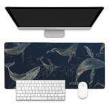 Whales In Gold Line Desk Mat,Large Gaming Mouse Pad,Non-Slip Rubber Base Desk Pad With Stitched Edges For Desk Office Home Decor 35.4X15.7 Inch