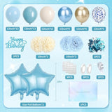 Blue Birthday Decorations, Blue Party Decor With Dusty Baby Blue Gold Balloons Happy Birthday Banner Birthday Sash Tablecloth Fringe Curtain Light Blue Bday Decorations For Baby Boys Girl Men Women