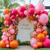 Hot Pink Orange Balloon Garland Double Stuffed Orange Pink Coral Balloon Arch Kit For Birthday Baby Shower Flamingo Wildflower Valentine Mother’S Day Party Decorations