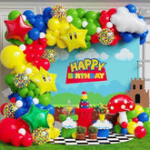 Red Blue Green Yellow Balloon Garland Kit With Confetti Cloud Mushroom Star Balloons For Bros Party Cartoon Video Game Theme Birthday Party Supplies