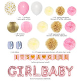 33pcs Pink Baby Shower Decor with It's a Girl Banner, Balloons & Pom Poms
