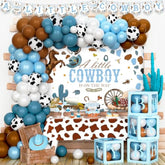 137pcs Cowboy Baby Shower Decor Set with Balloons, Banner & Backdrop